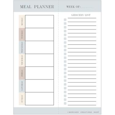 Imagem de Planejador semanal de refeições - Planejador magnético de cardápio de geladeira com 52 folhas destacáveis e listas de compras de supermercado (22 x 15 cm) (azul)