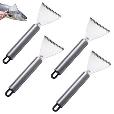 Imagem de TorSor Pacote com 4, removedor de balança de peixe, aço inoxidável, ancinho, ferramenta de raspagem de dentes, descalcificante, facas de limpeza, raspador de descalcificação, para sargo, salmão,