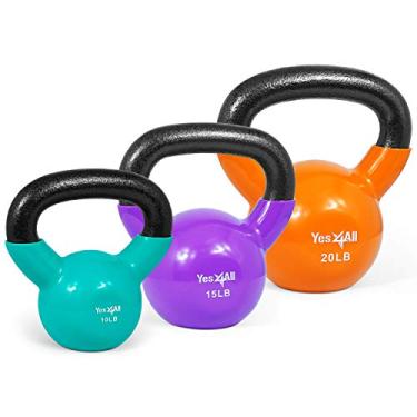 Imagem de Combo especial Yes4All: Conjuntos de peso Kettlebell revestidos de vinil – Peso disponível: 5, 10, 15, 20, 25, 13,6 kg (U - multicolorido 4,5-9 kg)