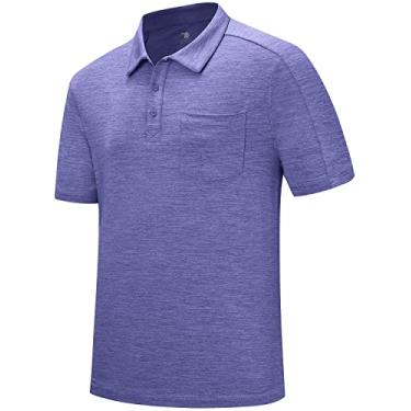 Imagem de Gopune Camisa polo masculina, manga curta, caimento seco, casual, esportiva, gola golf, com bolso, Roxa, P