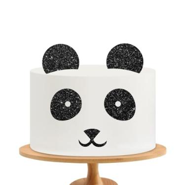 Imagem de Panda Face Cake Topper, Panda Bear Birthday Cake Decor, Black Glitter Cute Panda Ears Dessert Cake Set, Handmade Panda Baby Shower Party Decoration, Zoo Animal Party Supplies