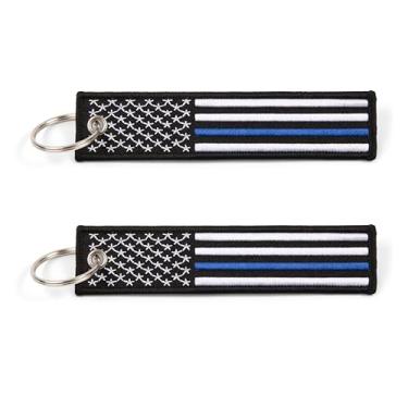 Imagem de Etiqueta de chaveiro com bandeira americana e mosquetão – chaves, carros, motocicletas, mochilas, bagagem e presentes – EDCGreat 1 azul ThinColorKeyChains