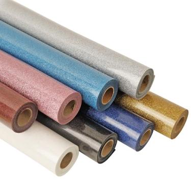 Imagem de HTVVETUR Pacote de vinil de transferência de calor com glitter - pacote de 8 rolos de vinil htv com glitter de 12'' x 3 pés - fácil de cortar e remover ervas daninhas para design de transfer