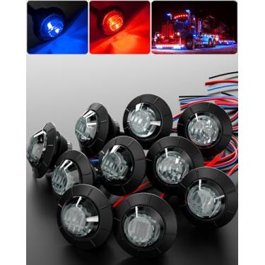 Imagem de BJZ 3/4" Redondo Trailer Marcador Led Luzes Vermelho para Azul Duas Cores Laterais Folga Traseira Freio Parada Grade Pára-Choque Underglow Bala Indicador Luz com Lente Fumê para Trailer Caminhão Van R