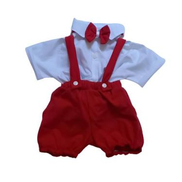 Imagem de kit conjunto menino Bebê Infantil Camisa jardineira egravata - Mania D