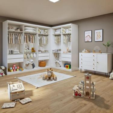 Imagem de Quarto Infantil Conjunto Closet Valentina com Cômoda 1 Porta 4 Gavetas Aurora Branco