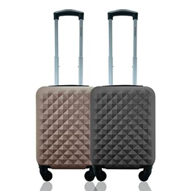 Imagem de Conjunto de 2 Malas de Bordo Rígidas ABS, Tamanho PP, Infantil, Compatível ANAC, com Cadeado e Rodas 360°, de 8kg, D1PPC2 (Cinza/Rosé)