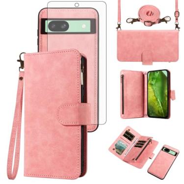 Imagem de Asuwish Capa de celular para Google Pixel 8A 5G carteira com zíper destacável com protetor de tela de vidro temperado alça transversal alça flip porta-cartões Pixel8A A8 mulheres homens meninas ouro