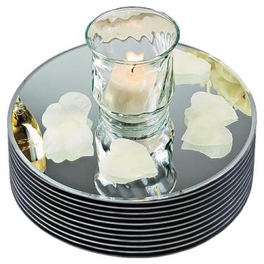 Imagem de Pacote com 10 peças centrais redondas espelhadas para decoração de mesas, bandeja de espelho de vidro círculo acrílico de 30,5 cm, placa de vela, decoração de mesa para decoração de casamento, festa,
