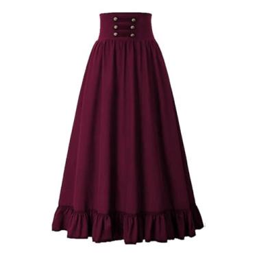 Imagem de Vestido feminino medieval retrô evasê fantasia de palco literário Halloween saia rodada cintura alta, C, 4G