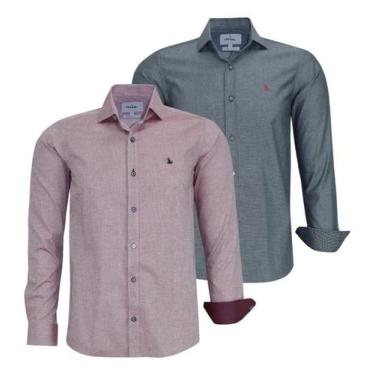 Imagem de Kit 2 Camisas Masculina Social Manga Longa Amil Slim 1805, Kit 04, Bor