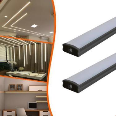 Imagem de Perfil Aluminio De Led Sobrepor Slim 17x7mm Com 2 Metros Preto - VLED