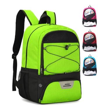 Imagem de HMLIN Mochila de futebol, mochila de basquete com compartimento de bola e compartimento de sapatos, bolsa esportiva para basquete, futebol, futebol e vôlei (verde)