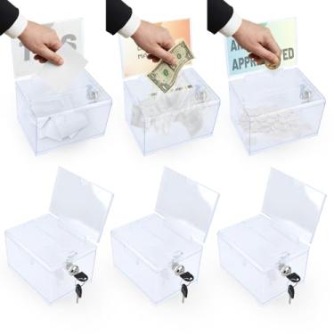 Imagem de CUALFEC Caixa de sugestões de acrílico com cadeado – Pacote seguro com 6 caixas de doação transparente para votação, arrecadação de fundos, sorteios | Ideal para escritórios, restaurantes, eventos e
