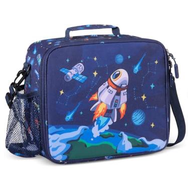 Imagem de rockpapa Lancheira infantil para crianças com alça, impermeável, resistente a manchas e óleo, lancheira isolada, sacola reutilizável para lancheira, garrafa de água e lanches para escola (foguete