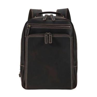 Imagem de Mochilas de couro masculinas mochila para laptop de 15,6 polegadas mochila de negócios mochila clássica mochila de viagem para homens(Coffee)