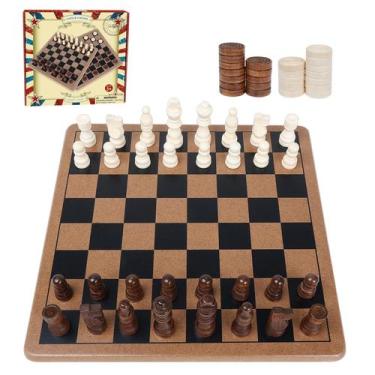 Imagem de Conjunto de jogos de tabuleiro de xadrez e damas GOTHINK Wooden 2 em 1