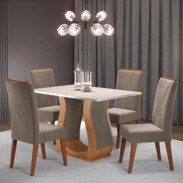 Imagem de Mesa de Jantar 4 Lugares Gol Marrom/Blonde/Pérola - Viero Móveis