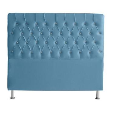 Imagem de Cabeceira De Cama Box Bella Casal 140 cm Suede Botão Cristal Azul Bebê
