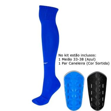 Imagem de Kit Penalty Meião Futebol Matis Infantil 33 - 38 + Caneleira, Azul, 33