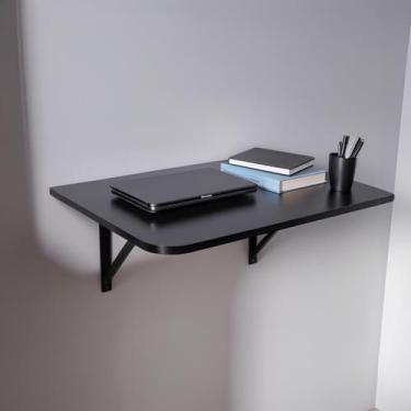Imagem de Mesa Suspensa de Parede Fixa 66x35cm Preta Compacta para Sala e Escrit