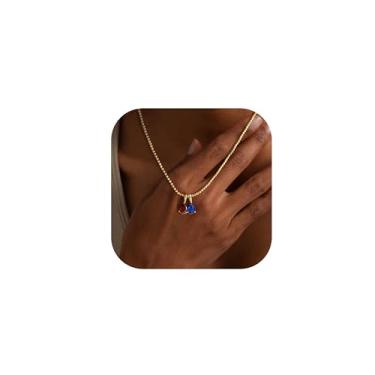 Imagem de JALZEMPL Colar de ouro delicado com pedra do mês de nascimento para mulheres, moderno, banhado a ouro 14 K, pingente de diamante com pingente de diamante com 2 zircônias cúbicas, esmeralda, presentes