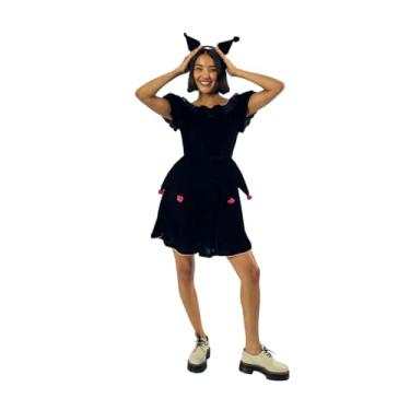 Imagem de Bioworld Kuromi Vestido feminino preto para cosplay com faixa de cabeça combinando, Kmi preto, X-Large