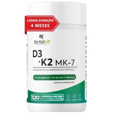 Imagem de Vitamina D3 + K2 Longa Duração: 4 Meses Uso, 2000UI D3, 149mcg Vitamina K2 MK-7, 120 Cápsulas, Fortalvit