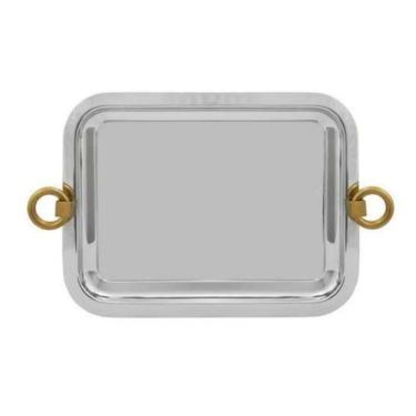 Imagem de Bandeja Metal Retangular c Alças Argolas Douradas Luxo