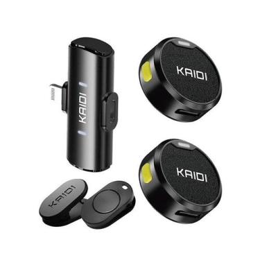 Imagem de Microfone Lapela Duplo Lightning Redondo Imã Sem Fio Anti Ruído Preto 