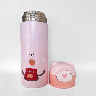 Imagem de Garrafa Térmica Ursinho Rosa Infantil 420Ml Aço Inoxidável