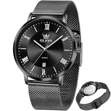 Imagem de OLEVS Relógios de pulso masculinos dourados analógicos de quartzo para dia e data, aço inoxidável, clássico, luxuoso, luminoso, à prova d'água, casual, masculino, relógio todo preto 23, relógio