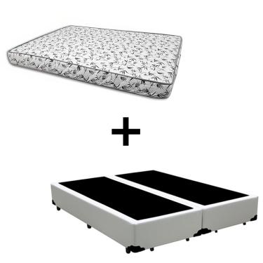 Imagem de Cama Box Casal 138 Bipartido Tecido Sintético Branco com Colchão Nápoles Espuma D33 Cinza 54x138x188