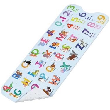 Imagem de Tapete de banho de bebê para banheira antiderrapante 101 x 40 cm, tapete de banheira infantil extralongo, sem molde, tapete de chuveiro de desenho animado antiderrapante com ventosas e orifícios de