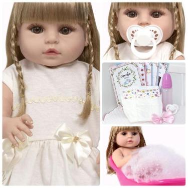 Imagem de Bebe Reborn de Silicone Menina Loira Linda Com Acessórios - Cegonha Re