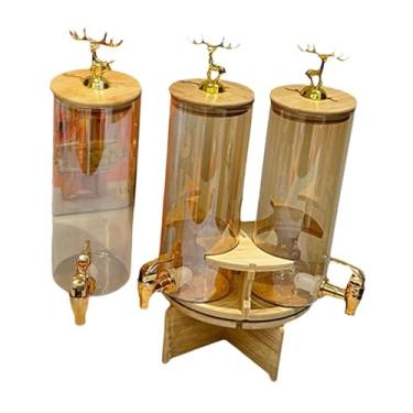 Imagem de ＫＬＫＣＭＳ Dispensadores de bebida Jar vazamento de vazamento com tampa de vidro e armazenamento de bebidas de com stand for Tea Party Wedding Outdoor, Âmbar