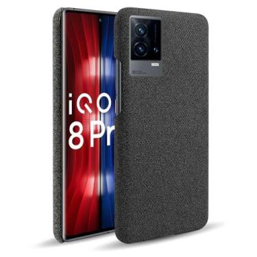 Imagem de Capa para vivo iQOO 8 PRO,Capa desenhada em lona,Case Protetora Ultrafina com Empunhadura Macia,Design em Tecido Antichoque e Antiarranhões-Black