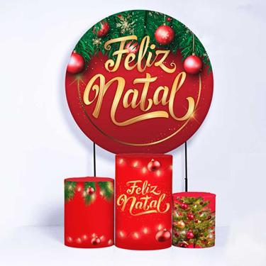 Imagem de Kit Painel de Festa Redondo e Trio de Cilindros Natal - Fera Print
