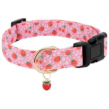 Imagem de Gelwoo Coleiras personalizadas, coleiras ajustáveis para filhotes com fivela de segurança para cães pequenos, médios e grandes, coleira fofa e exclusiva com estampa de cereja rosa para cães meninos e