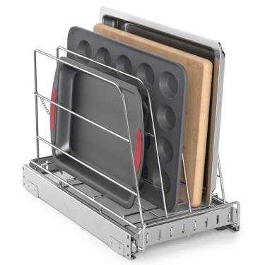 Imagem de Organizador de armário removível para tábua de corte, assadeira, rack deslizante de aço inoxidável para assadeiras e bandejas, organizador de tábua de corte resistente (22,8 x 41,8 cm)