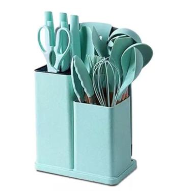 Imagem de Kit Conjunto 19 Pçs De Utensílios Facas Silicone Cozinha Jogo Completo Batedeira Colher Pegador (VERDE)