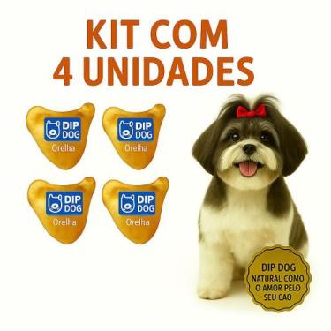 Imagem de Kit 4 Orelhas Bovina Natural Dip Dog Petisco para Pets 