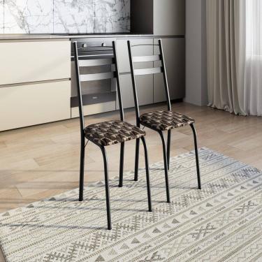 Imagem de Kit com Duas Cadeiras de Cozinha 061 Preto/ Mosaico Palha