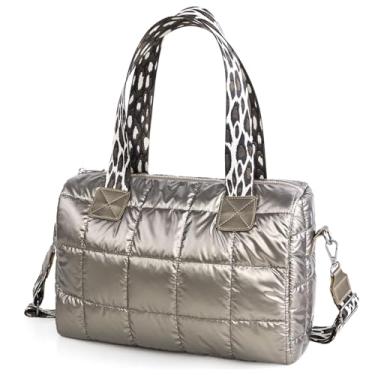 Imagem de CANBOX Puffer Bag, mala acolchoada com fecho de correr, mala de ombro acolchoada dourada, mala de ombro mala Shopper para mulher, Bronze
