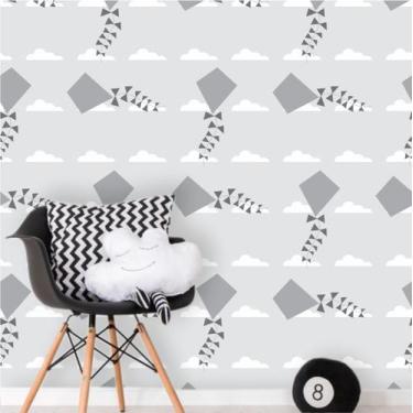Imagem de Papel de Parede Infantil Pipas Cinza - Inove Papéis de Parede
