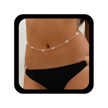 Imagem de Allereyae Corrente de cintura boho strass sexy corrente de corpo de tênis ouro cristal barriga CZ cintos ajustáveis biquíni joia corporal para mulheres, Large, Liga de zinco, Sem Pedra Preciosa
