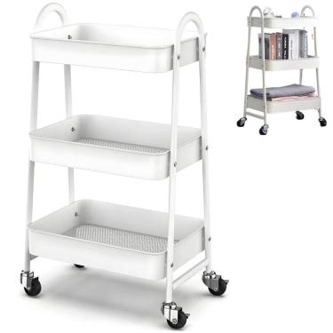 Imagem de Prateleira De Metal Multiuso 3 Andares Com Rodinhas - Organização e Praticidade branco
