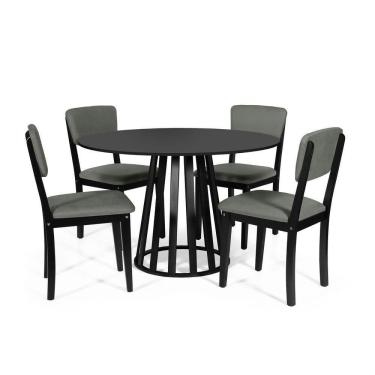 Imagem de Mesa De Jantar Redonda Gabi Preta Com 4 Cadeiras Estofadas Ella Preto/cinza