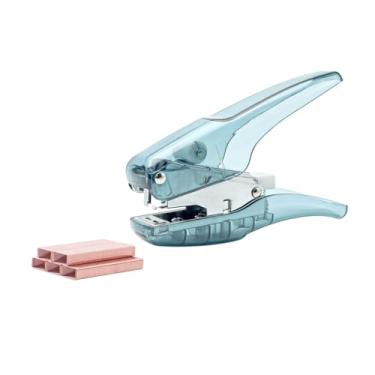 Imagem de NatSumeBasics Alicate grampeador sem esforço e 1000 grampos de ouro rosa, grampeador portátil azul claro, capacidade de 25 folhas, grampeadores manuais resistentes para suprimentos de acessórios de