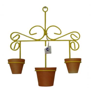 Imagem de Suporte Ferro Para Plantas Retro 3 Vasos - Amarelo